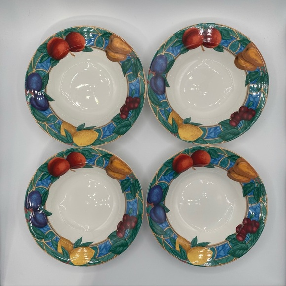 Casual Victoria & Beale Forbidden Fruit 4 8.5” Rimmed Soup Bowls Fine Porcelain - Picture 4 of 16